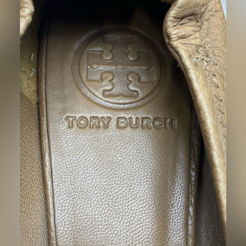 Tory Burch Tan Leather Logo Ballet Flats - Picture 3 of 8